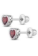 exquisite silver 5mm heart screw back baby January birthstone earrings